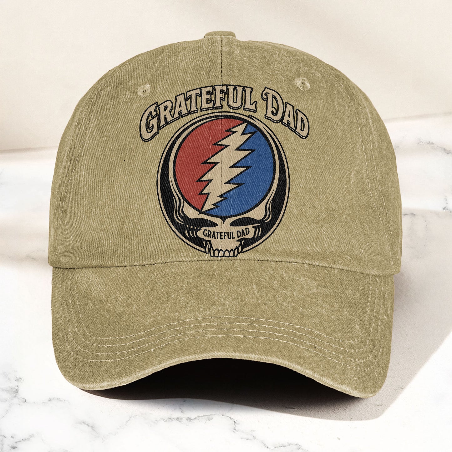 Grateful Dead Grateful Dad Steal Your Face Lightning Skull Denim Cap – Retro Vintage Dad Cap Gift For Dad (With Box)