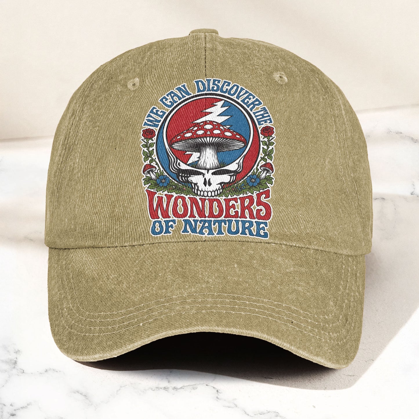 Grateful Dead Wonders Of Nature Mushroom Steal Your Face Denim Cap – Retro Vintage Dad Cap Gift For Dad (With Box)