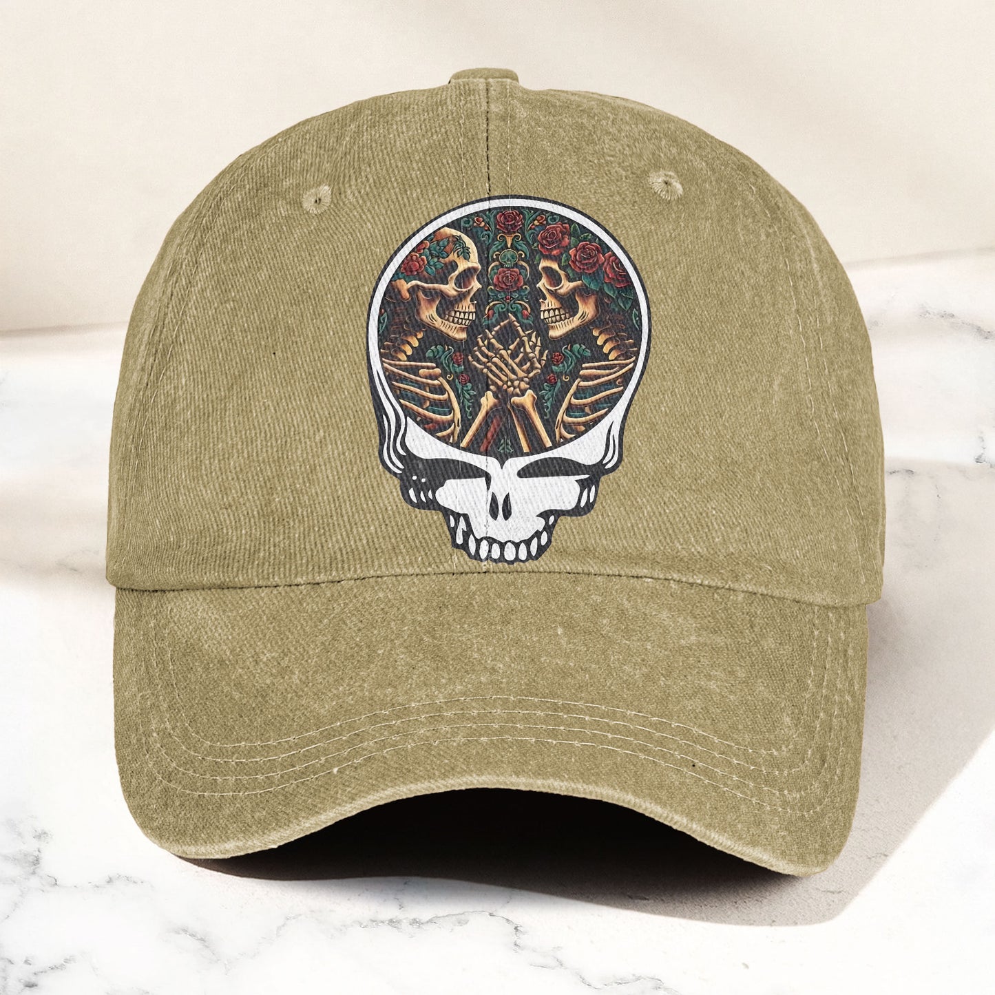 Grateful Dead Lovers Skeletons Steal Your Face Music Merch Denim Cap – Retro Vintage Dad Cap Gift For Dad (With Box)