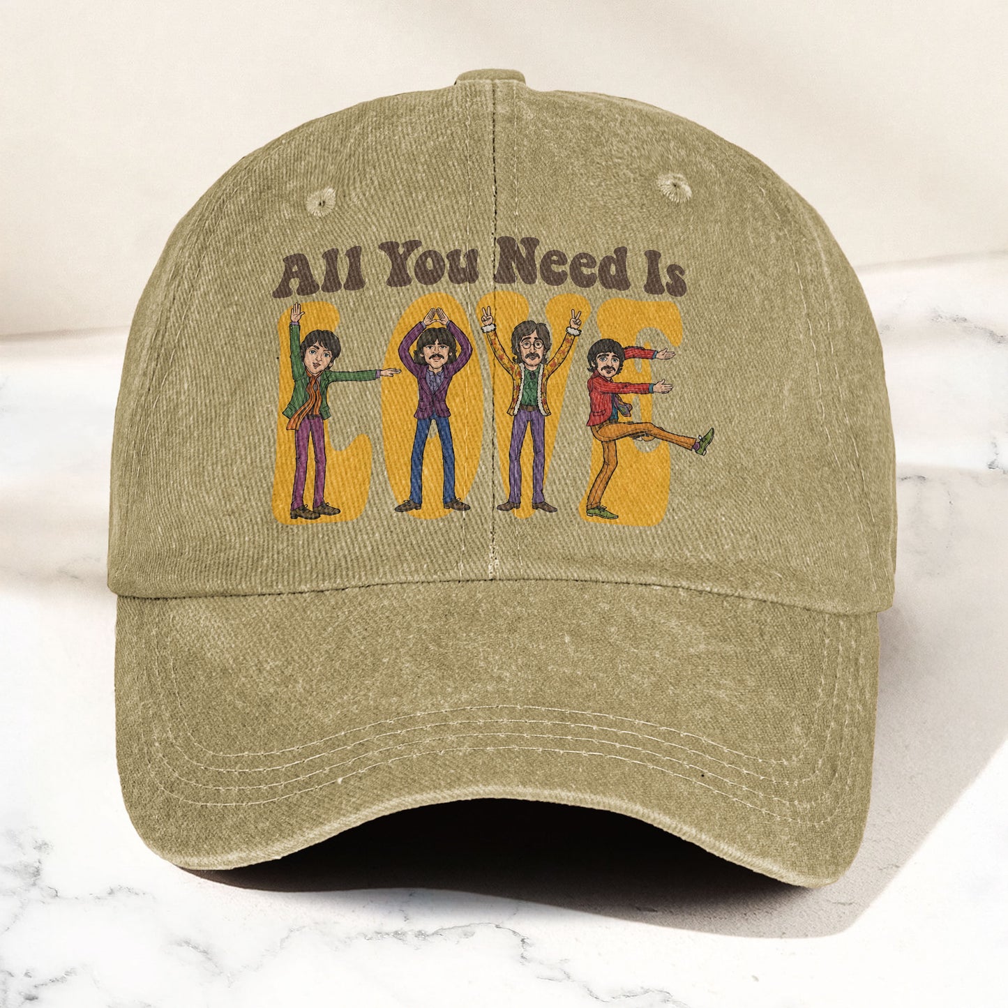 The Beatles All You Need Is Love Cartoon Graphic Music Merch Denim Cap – Retro Vintage Dad Cap Gift For Dad (With Box)