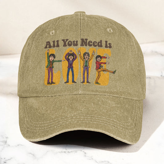 The Beatles All You Need Is Love Cartoon Graphic Music Merch Denim Cap – Retro Vintage Dad Cap Gift For Dad (With Box)