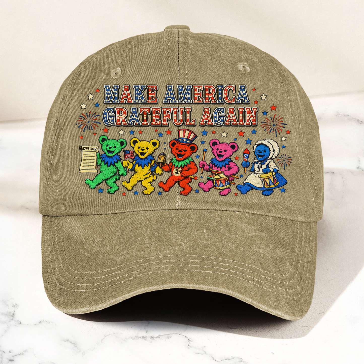 Grateful Dead Make America Grateful Again Dancing Bears Patriotic Denim Cap – Retro Vintage Dad Cap Gift For Dad (With Box)