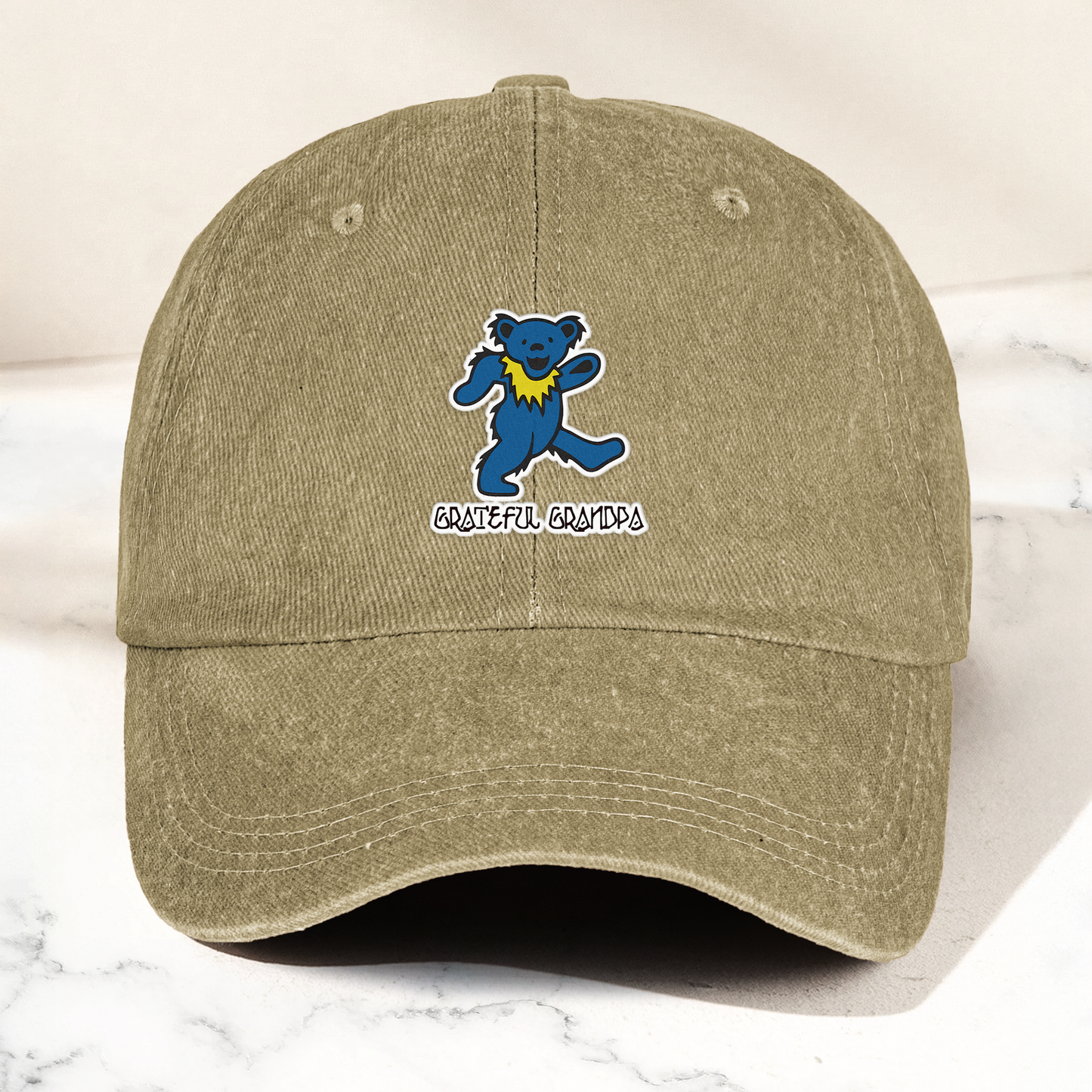 Grateful Grandpa Denim Cap – Dancing Bear Retro Dad Hat Gift for Grandpa (With Box)