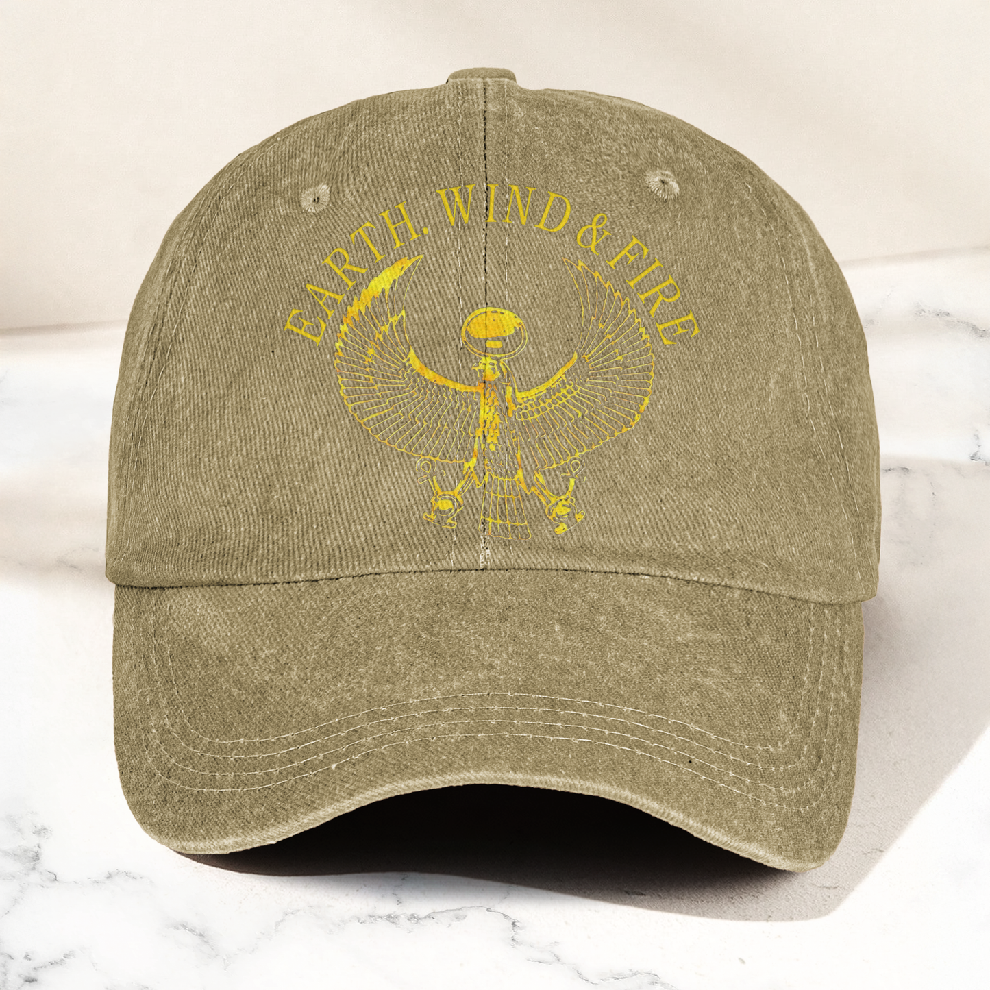 Earth Wind Fire Vintage Gold Egyptian Falcon Logo Denim Cap – Retro Vintage Dad Cap Gift For Dad (With Box)