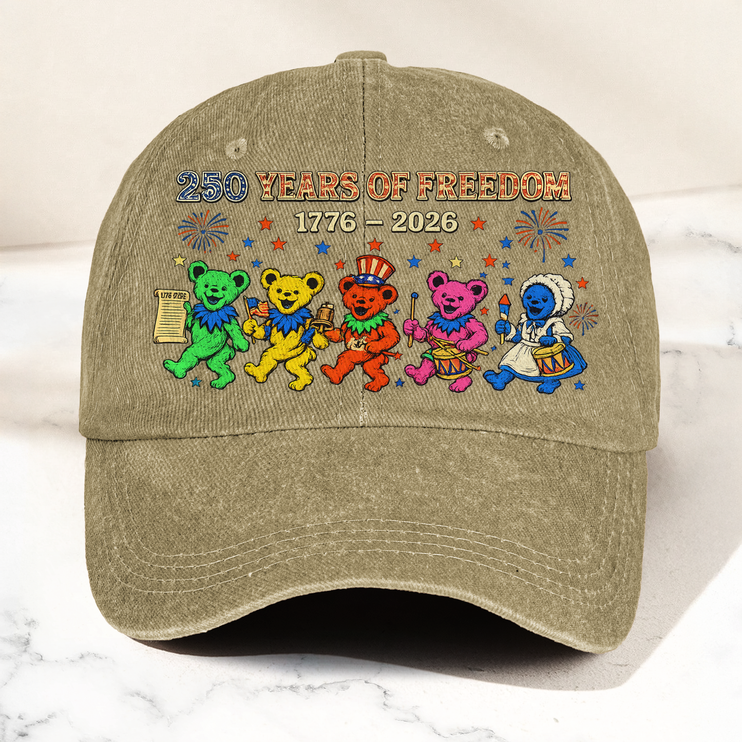 Grateful Dead 250 Years Of Freedom 1776 2026 4th of July Dancing Bears Denim Cap – Retro Vintage Dad Cap Gift For Dad (With Box)