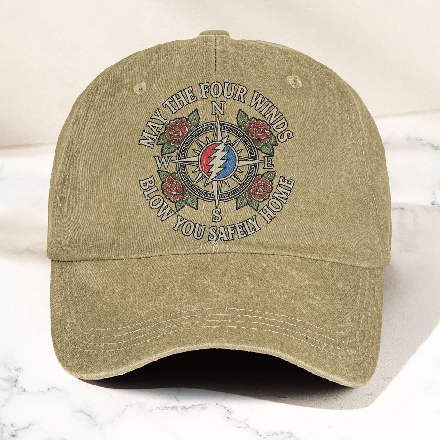 Grateful Dead May The Four Winds Blow You Safely Home Vintage Band Denim Cap - Retro Vintage Dad Cap Gift For Dad (With Box)