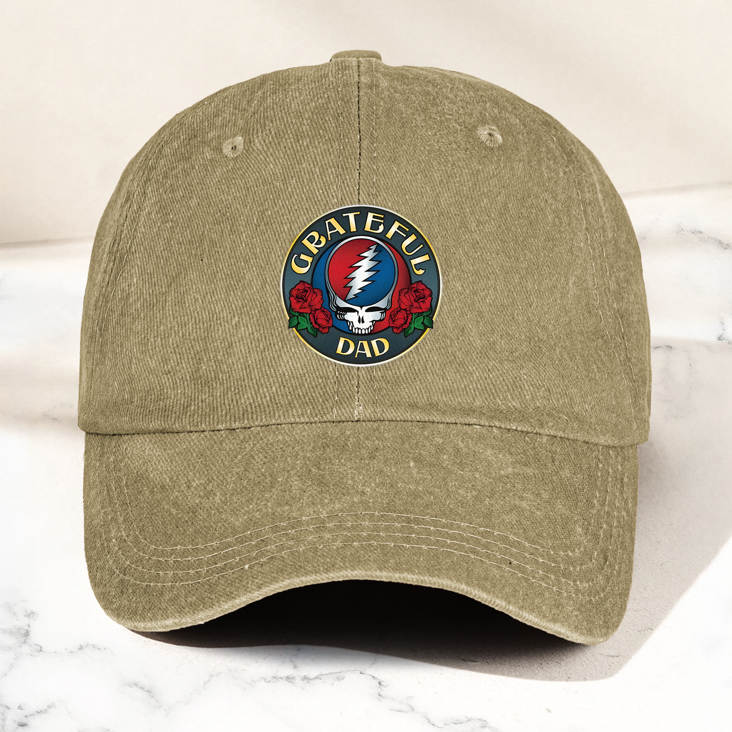 Grateful Dead Denim Cap – “Grateful Dad” Skull & Roses Dad Hat ( With Box)