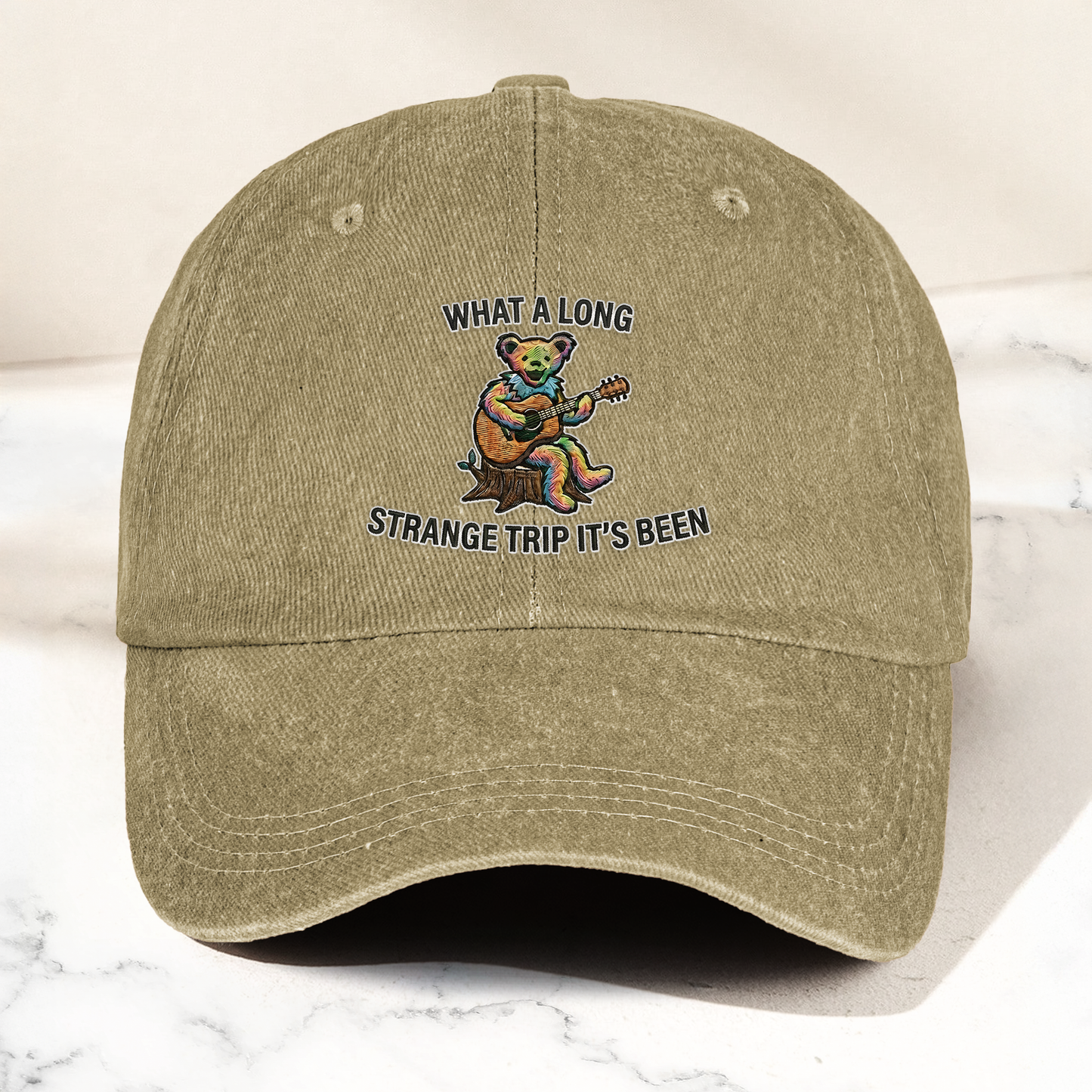 What A Long Strange Trip It’s Been Denim Cap – Psychedelic Bear Retro Dad Hat (With Box)