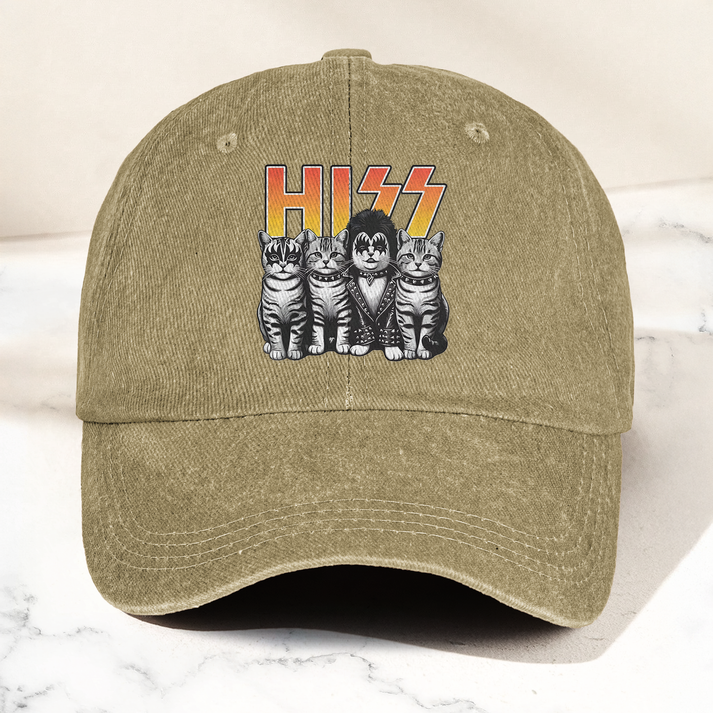 Hiss Cats Rock Kittens Denim Cap – Retro Hiss Band Merch Gift for Dad (With Box)