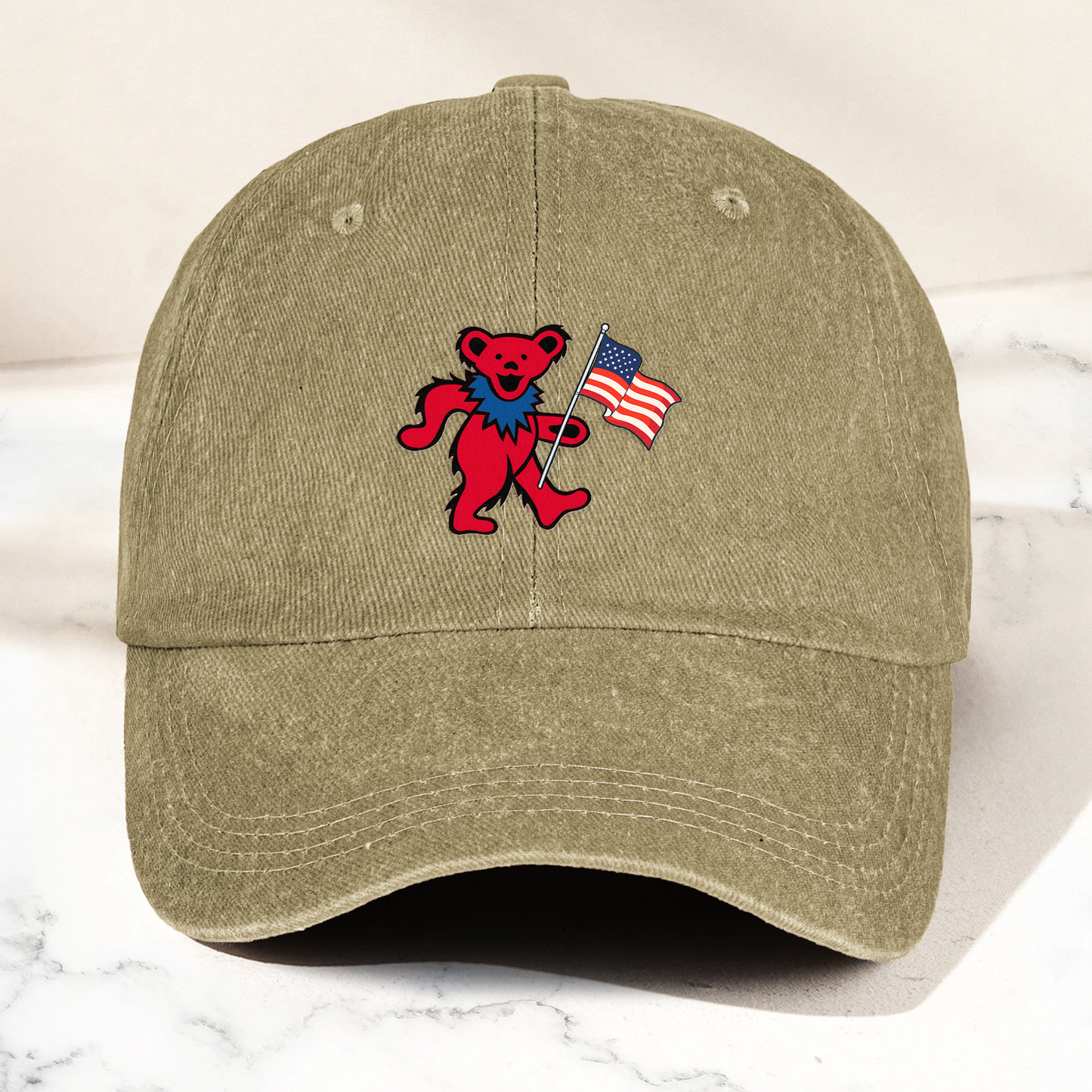 Patriotic Dancing Bear Denim Cap – Retro USA Flag Dad Hat (With Box)