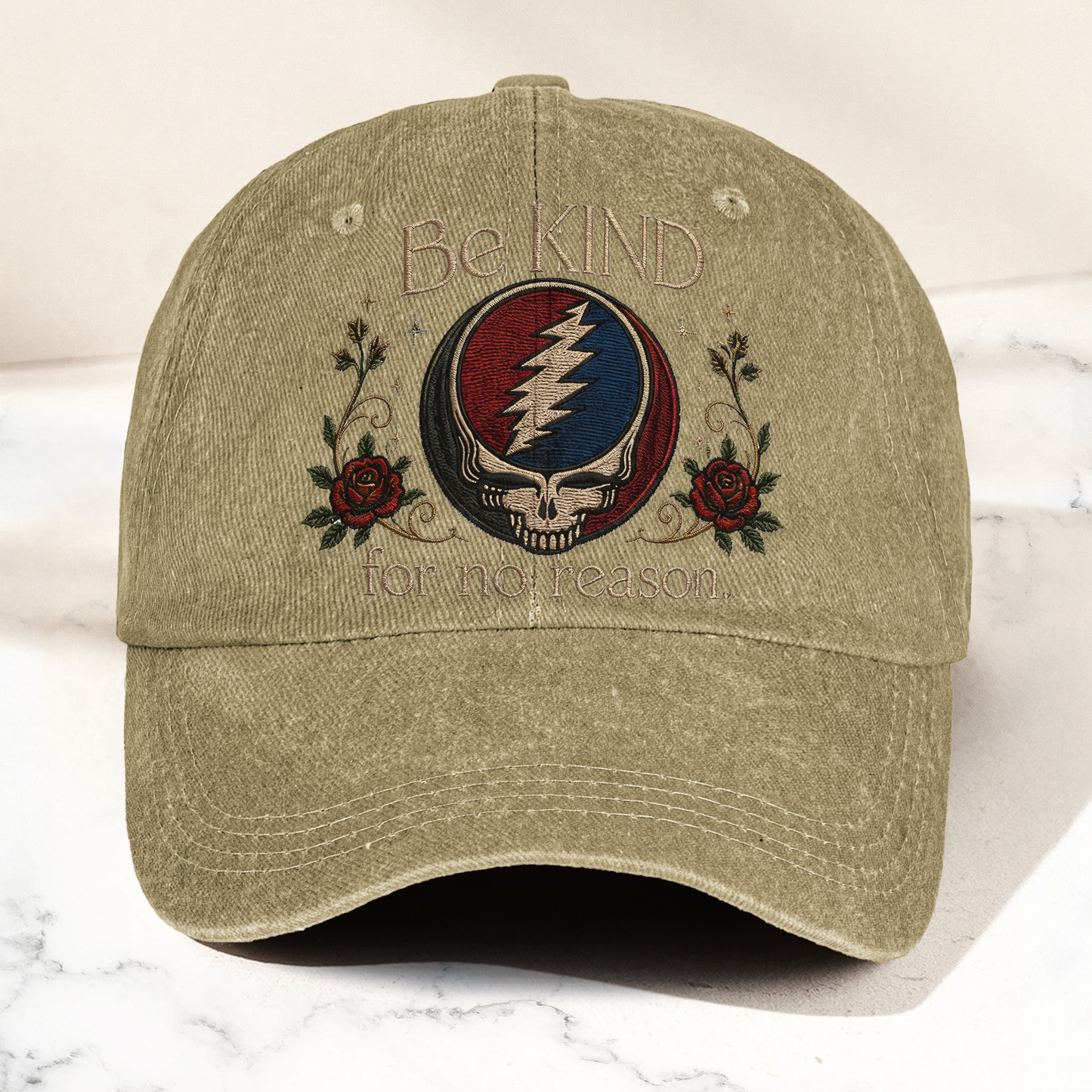 Grateful Dead Be Kind For No Reason Steal Your Face Lightning Skull Denim Cap – Retro Vintage Dad Cap Gift For Dad (With Box)