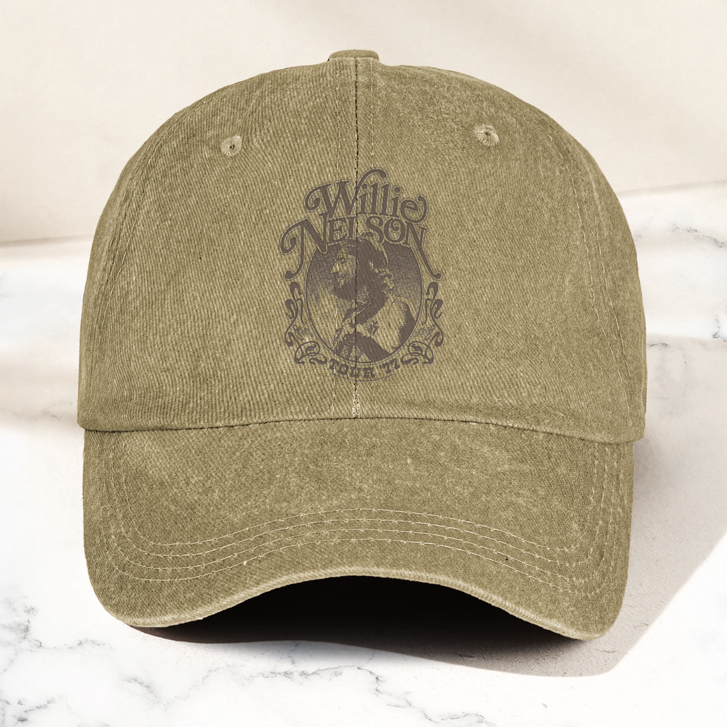 Willie Nelson Portrait Denim Cap – Retro Music Willie Nelson Cap Gift For Dad (With Box)