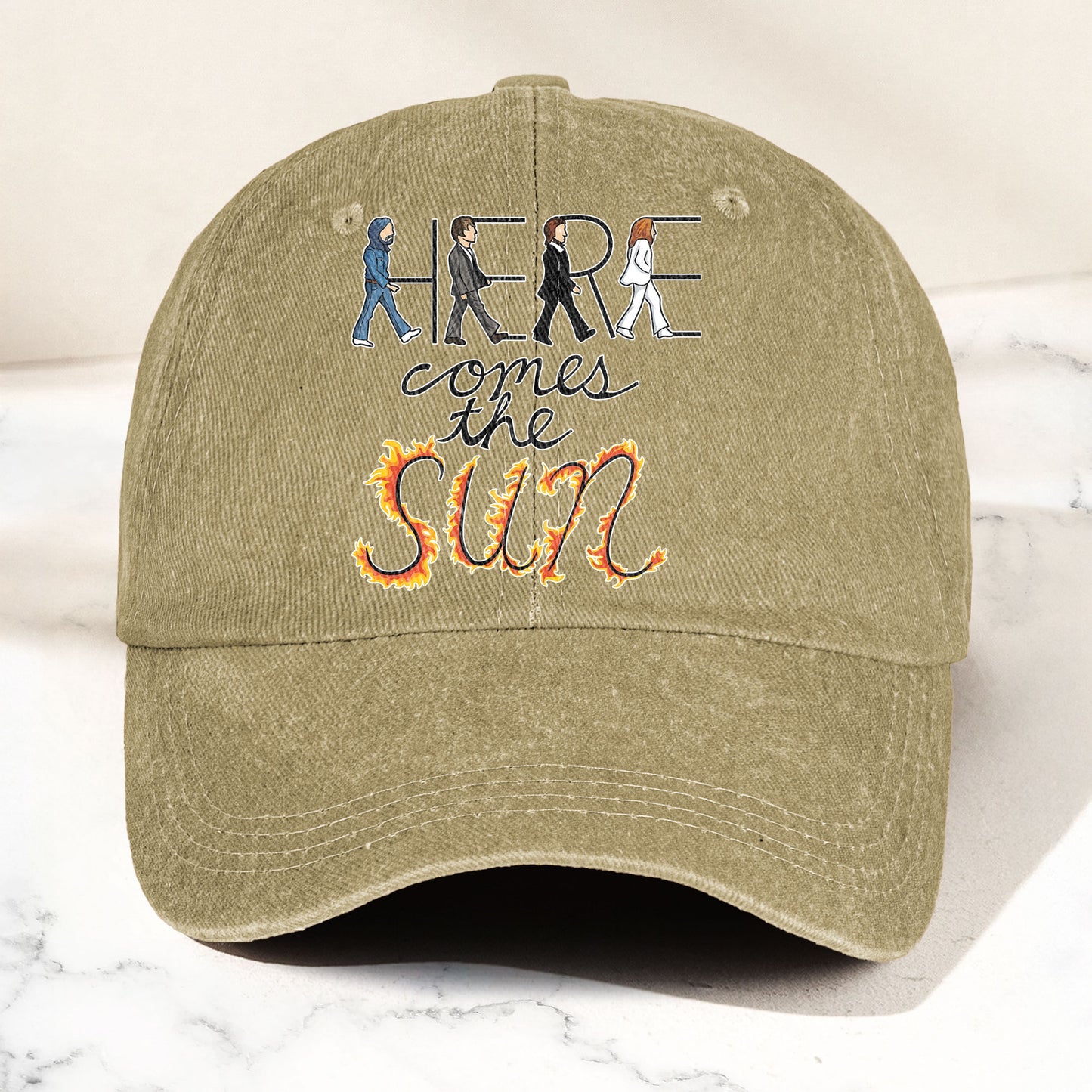 Here Comes the Sun Denim Cap – Retro The Beatles Tribute Merch Dad Hat (With Box)
