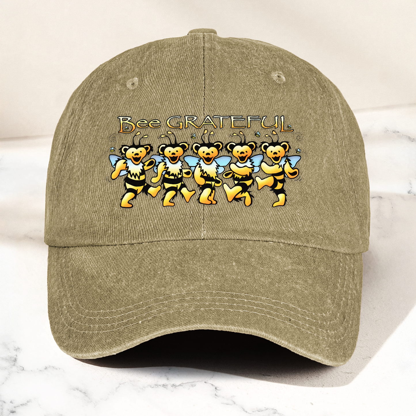 Bee Grateful Denim Cap – Dancing Bears Bee Parody Retro Dad Hat (With Box)