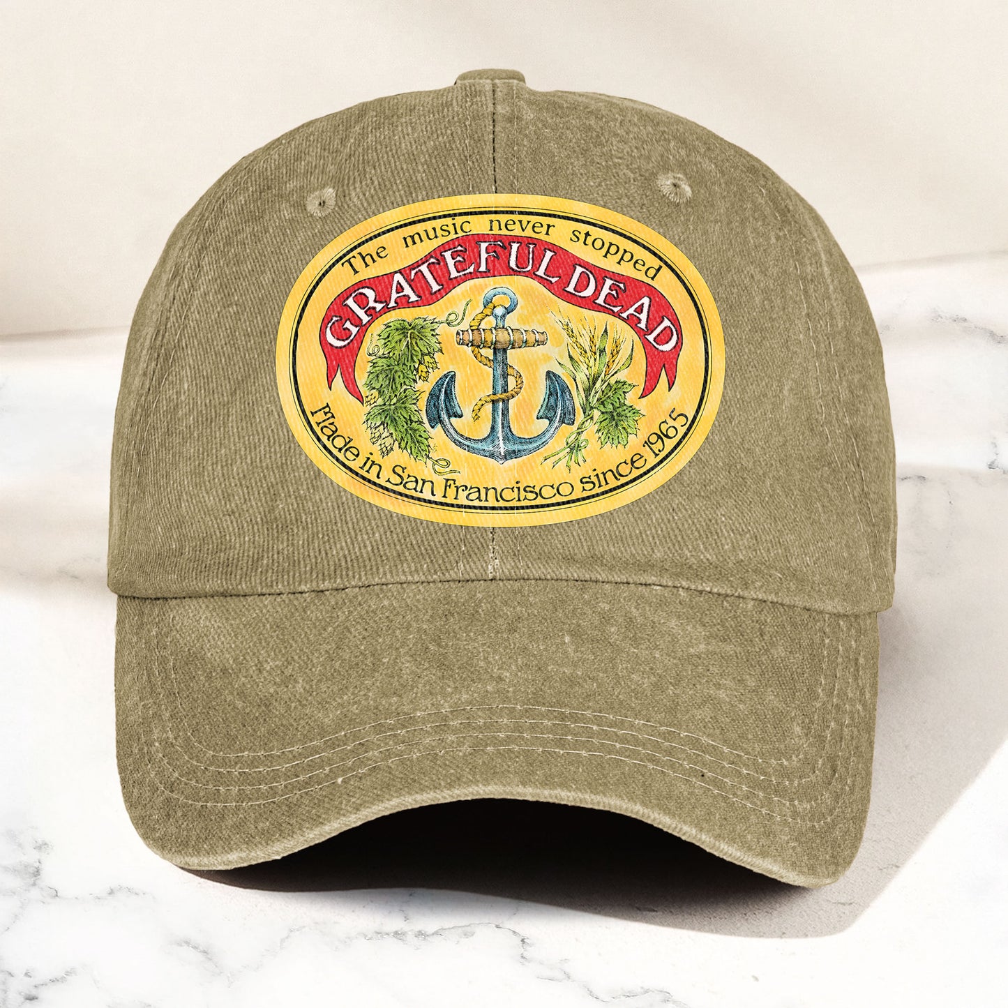 The Music Never Stopped Denim Cap – Grateful Dead Tribute Merch Dad Hat (With Box)