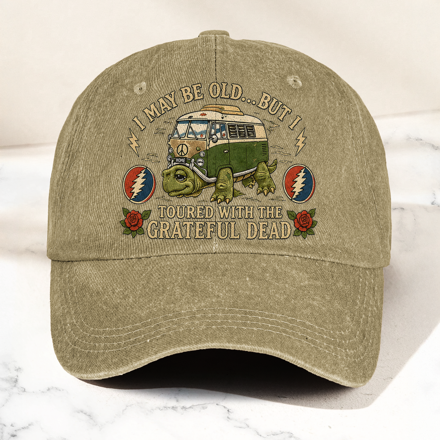 Grateful Dead I May Be Old But I Toured Bus Terrapin Denim Cap – Retro Vintage Dad Cap Gift For Dad (With Box)