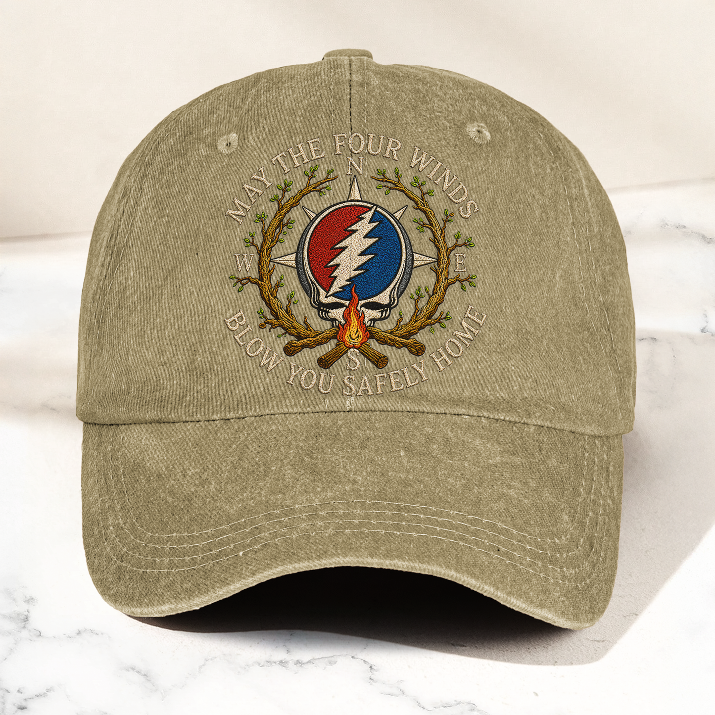 Grateful Dead May The Four Winds Blow You Safely Home Vintage Dad Hat – Deadhead Camping Cap Gift