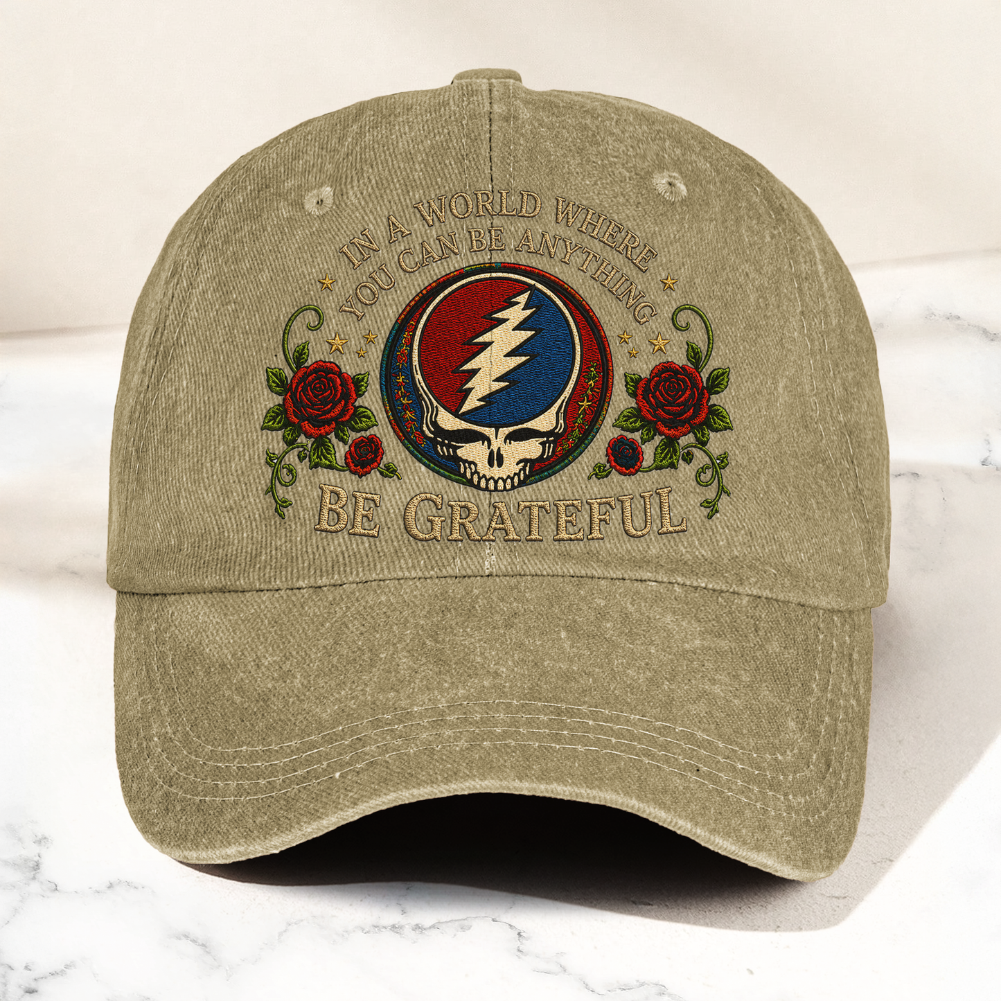 Grateful Dead Be Grateful Steal Your Face Lightning Skull Denim Cap – Retro Vintage Dad Cap Gift For Dad (With Box)