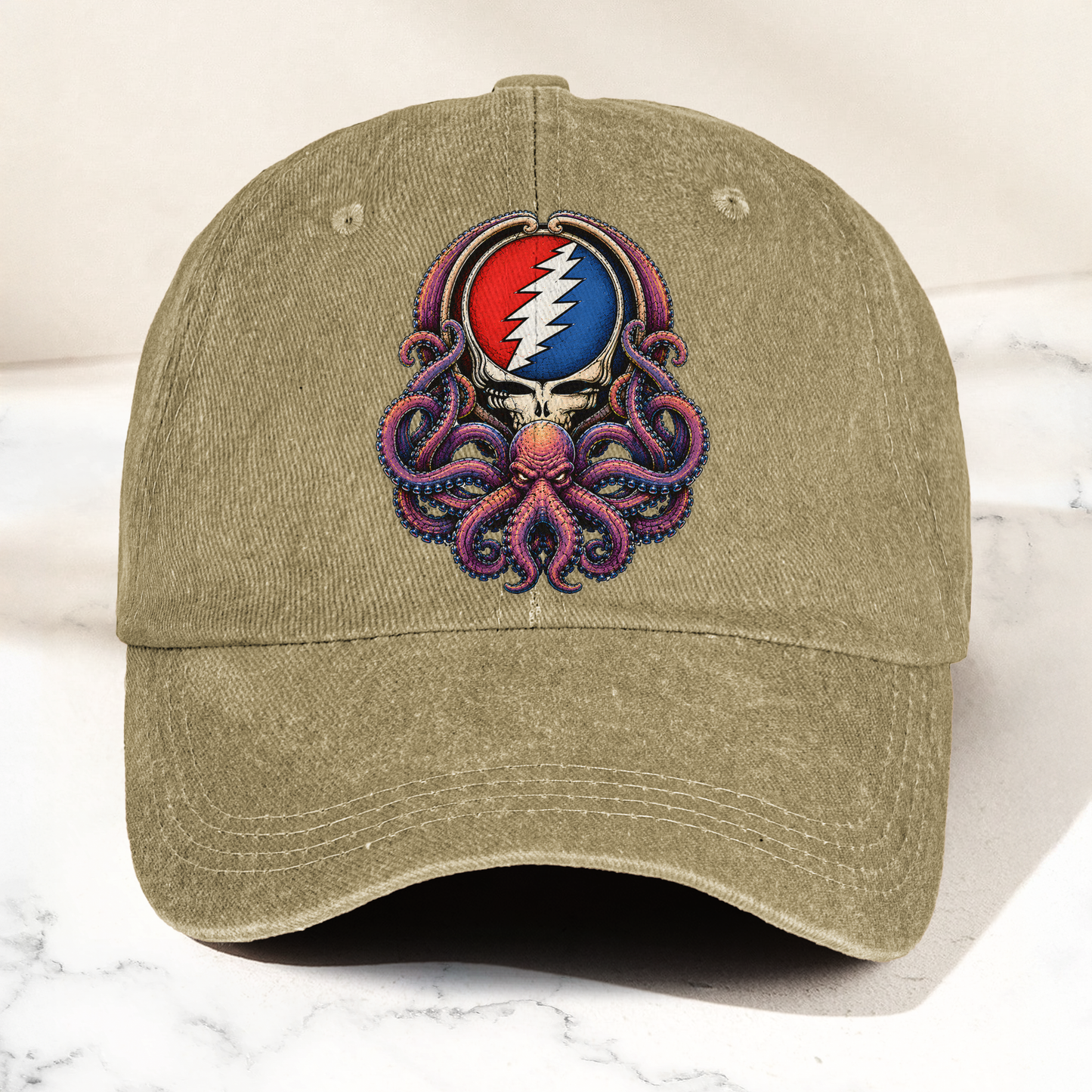 Grateful Dead Octopus Kraken Steal Your Face Lightning Skull Denim Cap – Retro Vintage Dad Cap Gift For Dad (With Box)