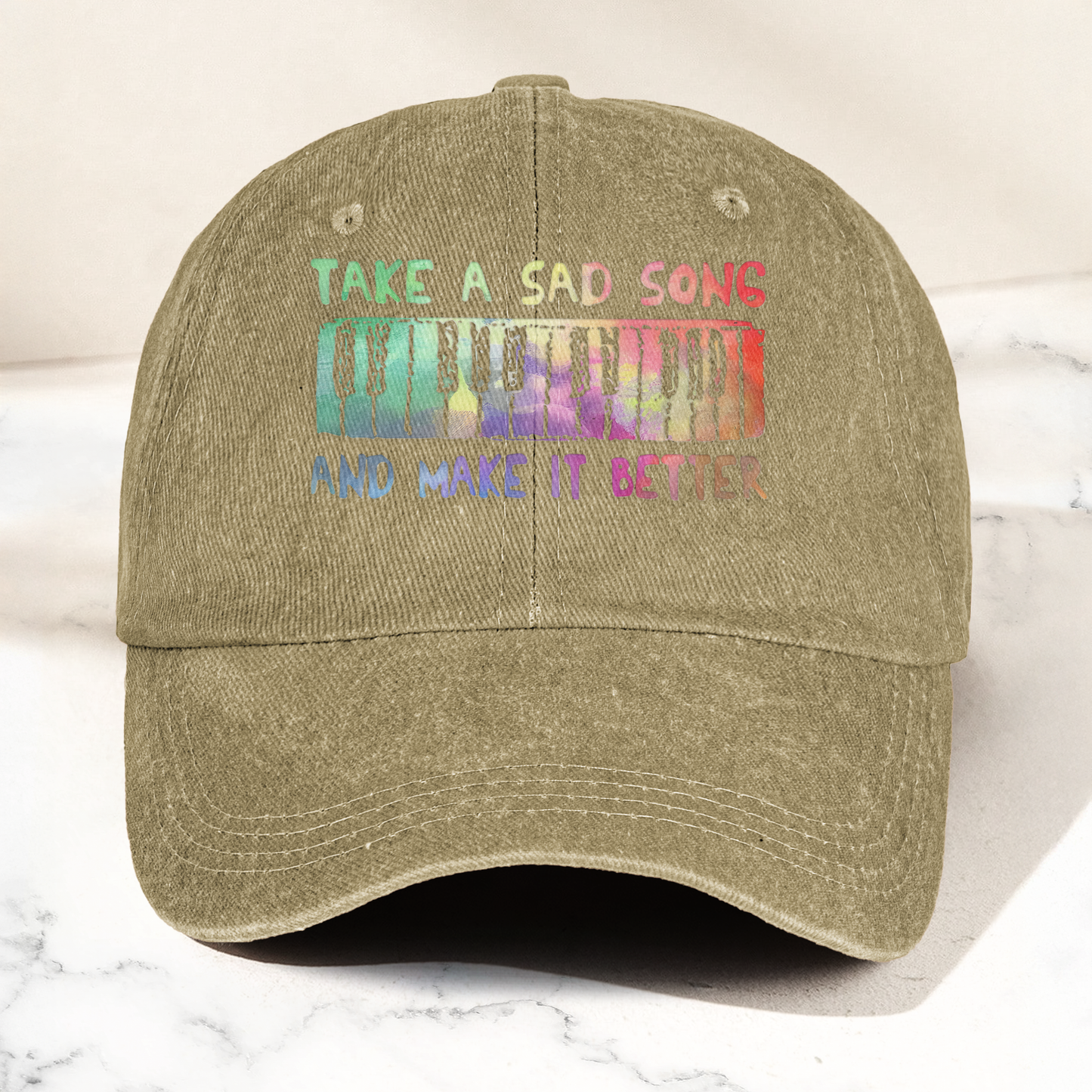 Take A Sad Song Piano Cap – Vintage Blue Dad Hat, Retro Music Quote Minimalist Piano Hat (With Box)