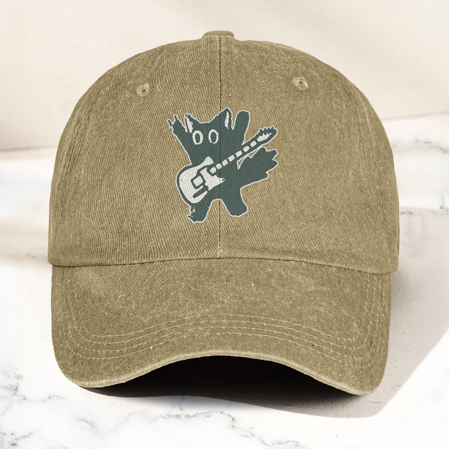 Rockstar Cat Artwork Vintage Denim Cap – Retro The Cure Band Merch Gift for Dad (With Box)
