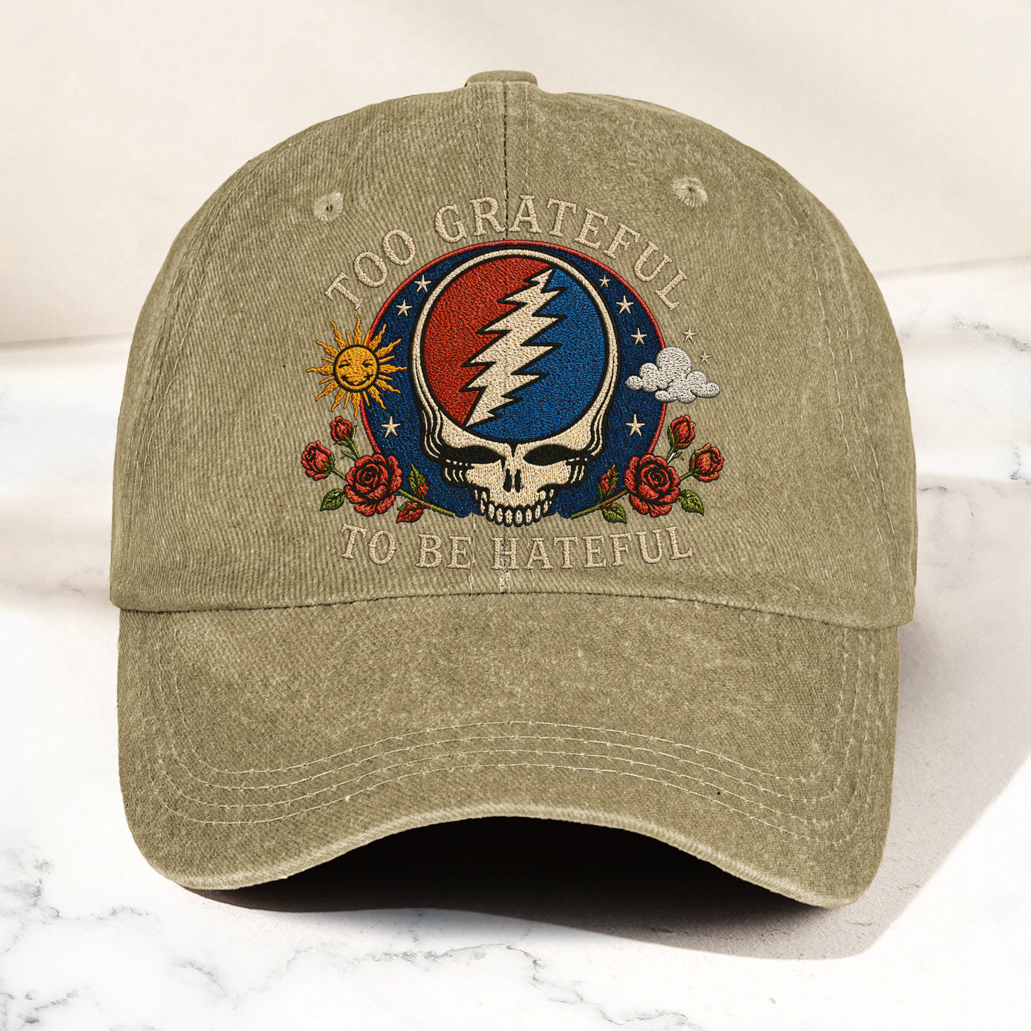 Grateful Dead Too Grateful To Be Hateful Vintage Dad Hat – Deadhead Camping Hat Gift