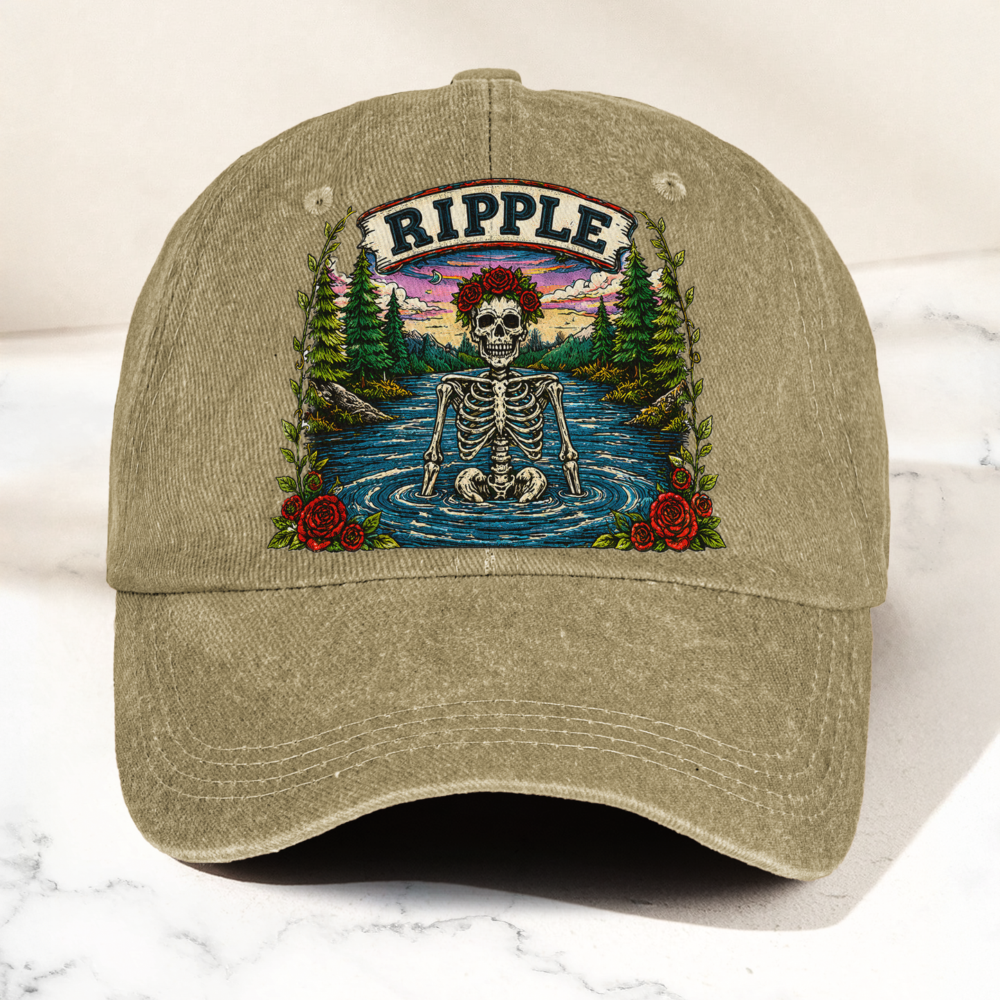 Grateful Dead Ripple Lyrics Skeleton River Nature Denim Cap – Retro Vintage Dad Cap Gift For Dad (With Box)