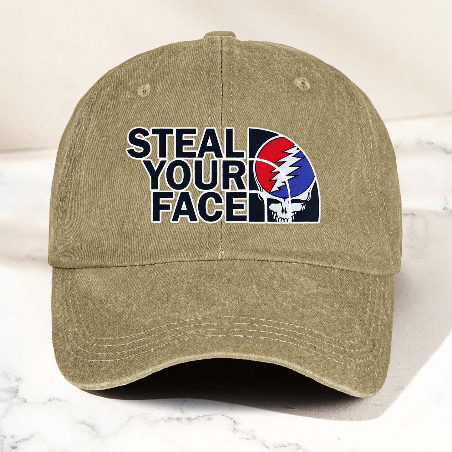 Steal Your Face Denim Cap – Retro Grateful Dead Skull Dad Hat (With Box)