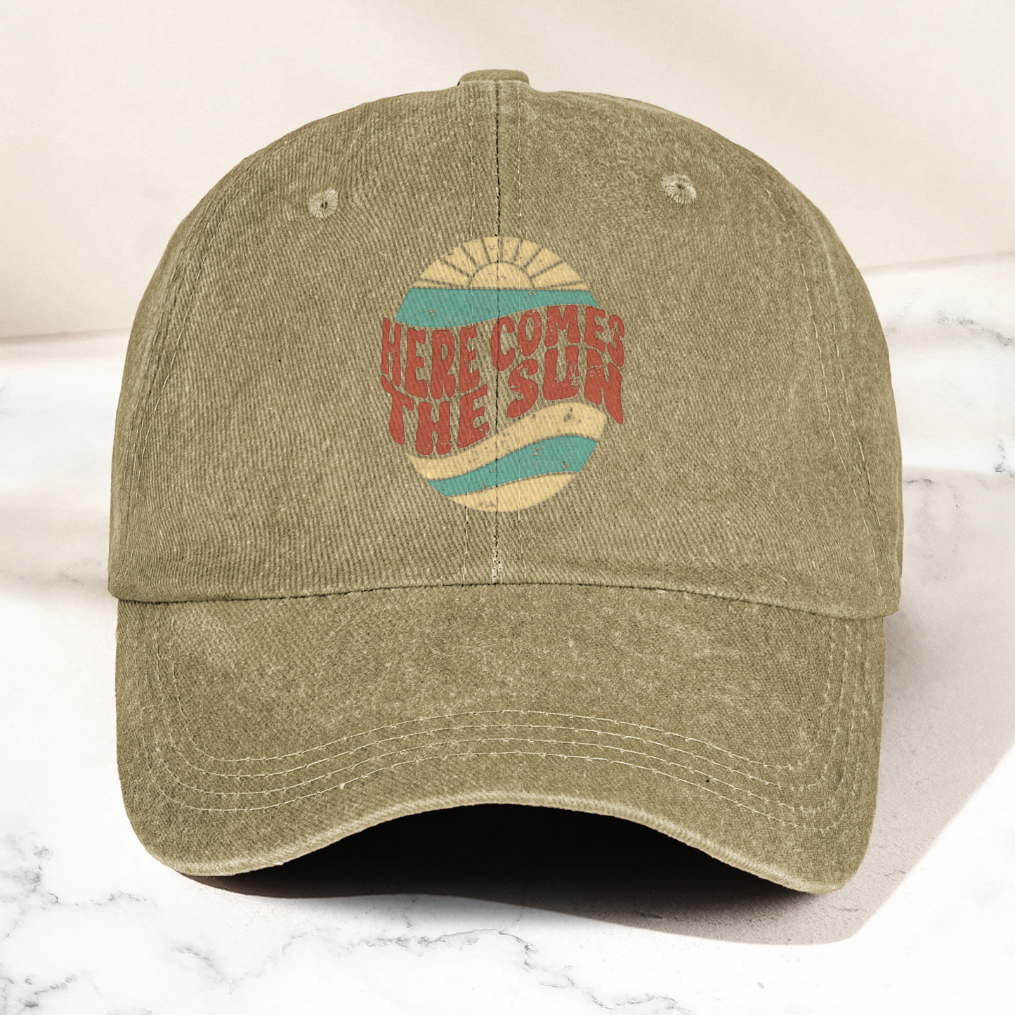 Groovy Here Comes The Sun Denim Cap – Retro The Beatles Merch Gift for Dad (With Box)