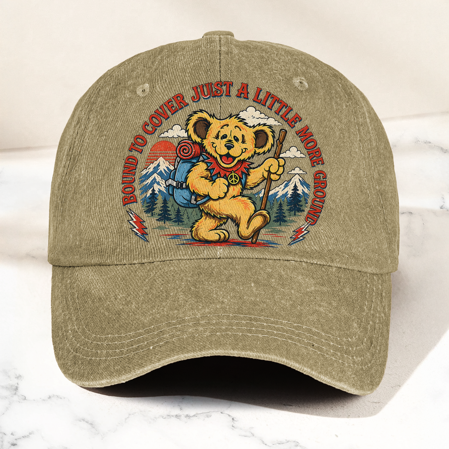 Grateful Dead Truckin Bound To Cover Just A Little More Ground Hiking Bear Denim Cap – Retro Vintage Dad Cap Gift For Dad (With Box)