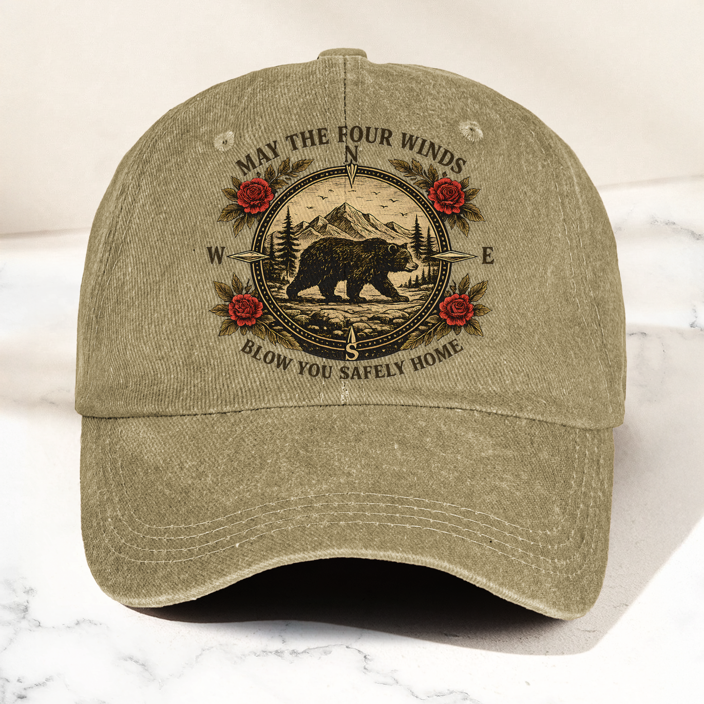 Grateful Dead Franklin's Tower May The Four Winds Blow You Safely Home Bear Nature Graphic Denim Cap – Retro Vintage Dad Cap Gift For Dad (With Box)