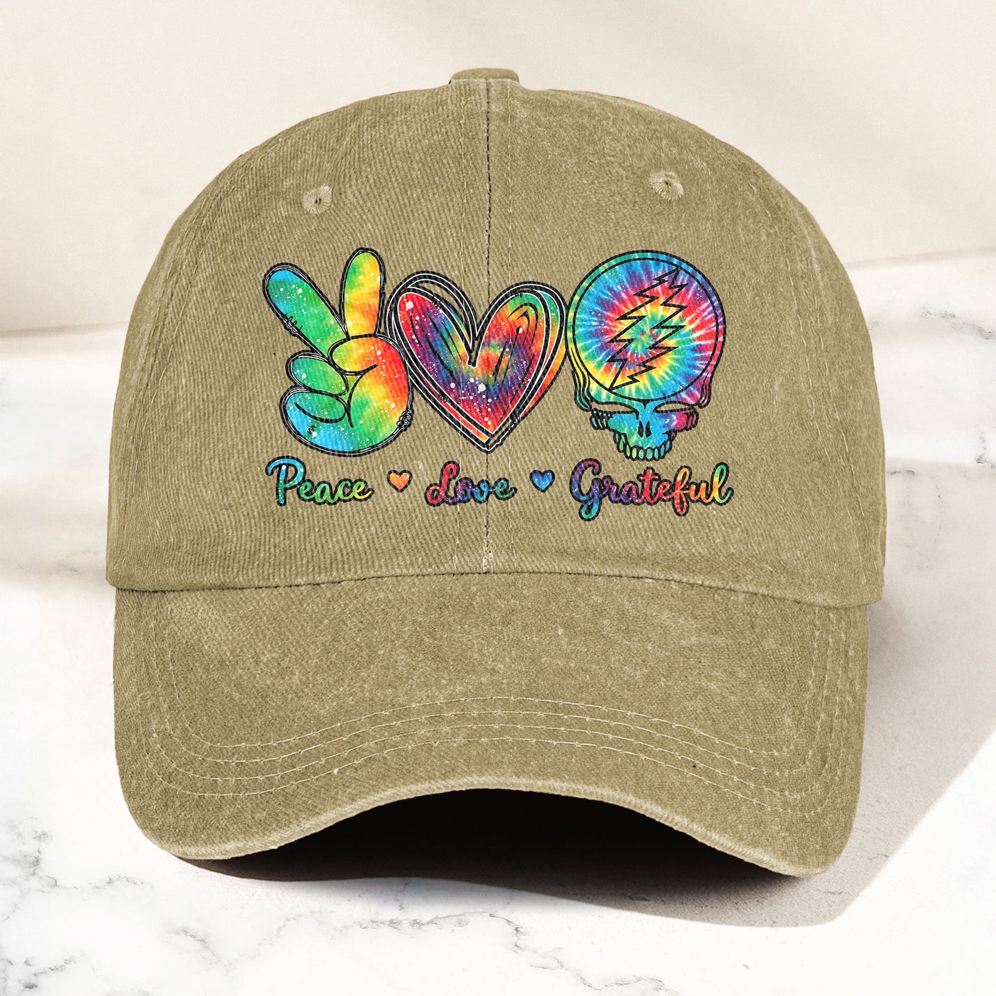 Peace Love Grateful Denim Cap – Retro Grateful Dead Merch Gift for Dad (With Box)