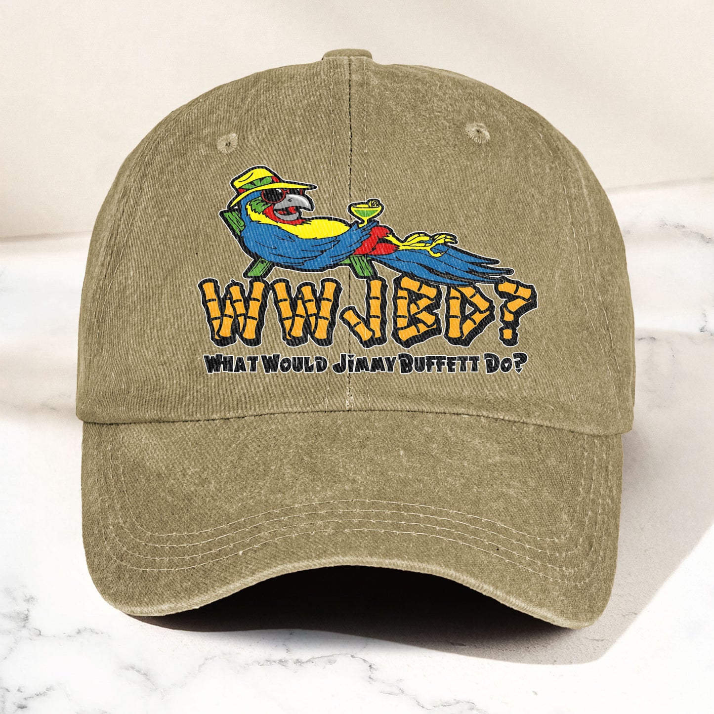 What Would Jimmy Buffett Do Denim Cap – Retro Jimmy Buffett Merch Dad Hat (With Box)