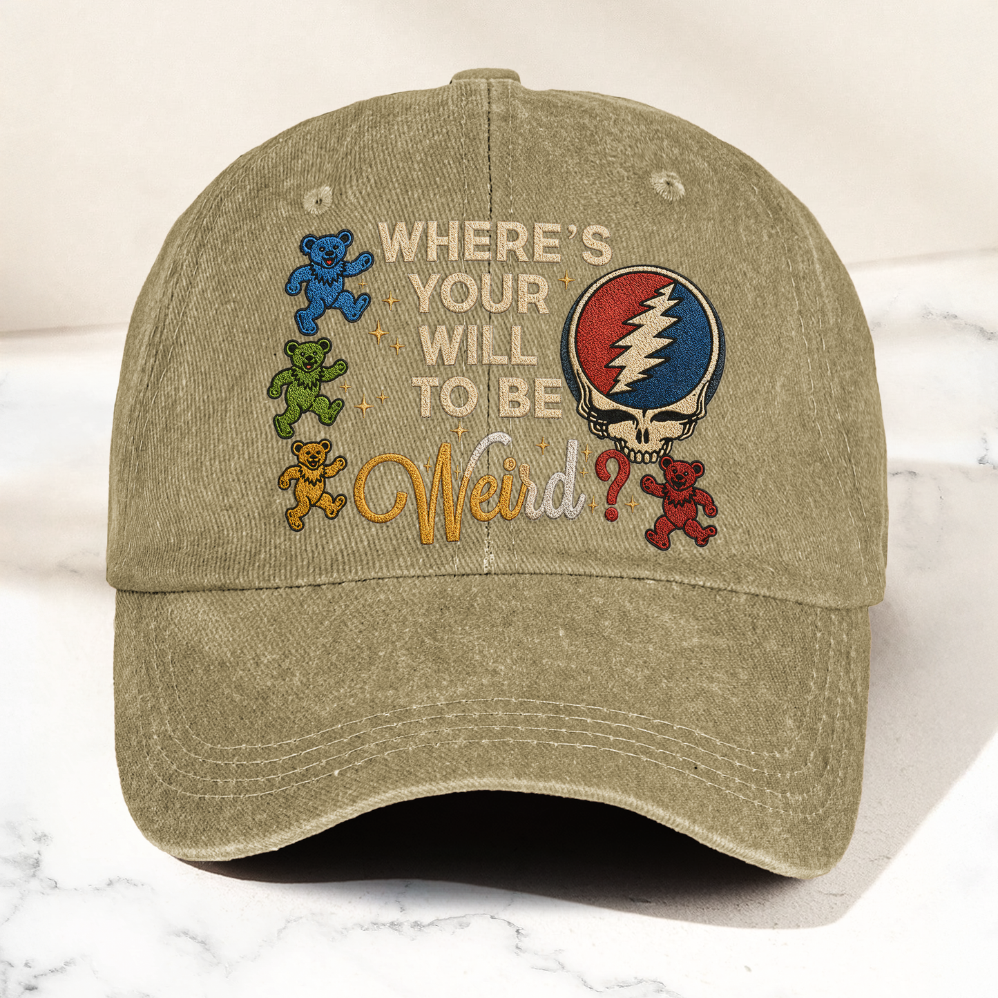 Grateful Dead Steal Your Face Where's Your Will To Be Weird Denim Cap – Retro Vintage Dad Cap Gift For Dad (With Box)