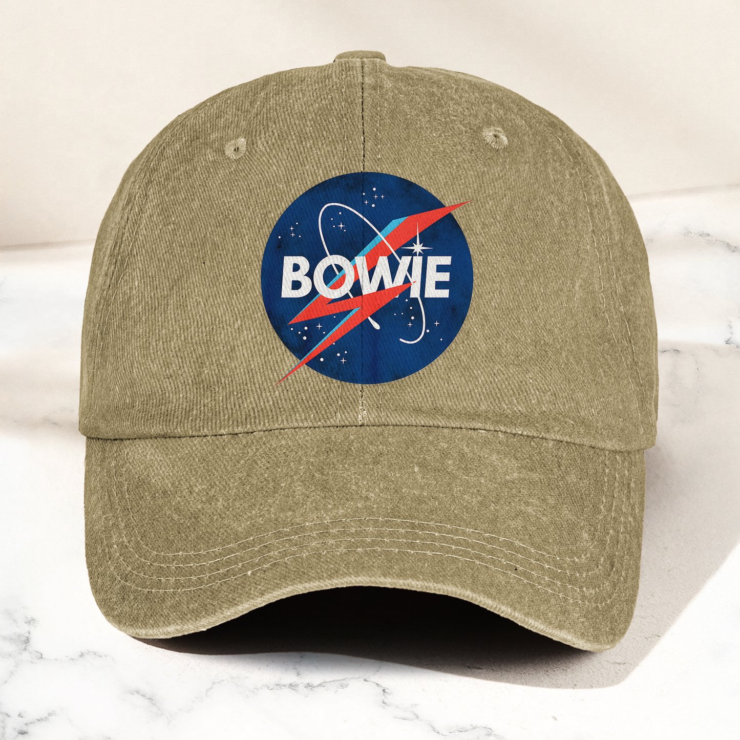 David Bowie NASA Lightning Bolt Logo Denim Cap – Retro Punk Rock Music Fan Cap Gift For Dad (With Box)