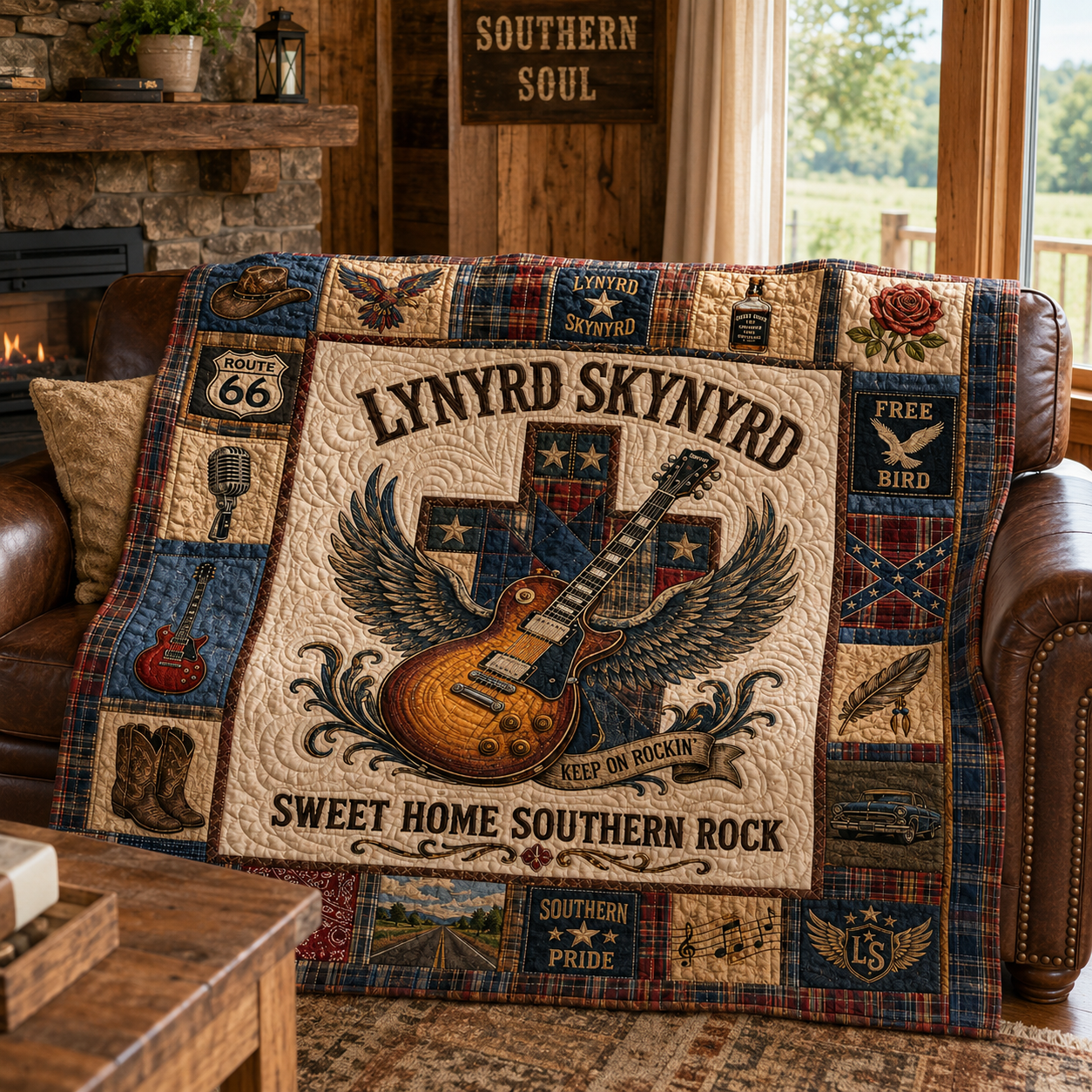 Lynyrd Skynyrd Quilt Blanket – Guitar Spirited Inspired High Quality Quilt Blanket