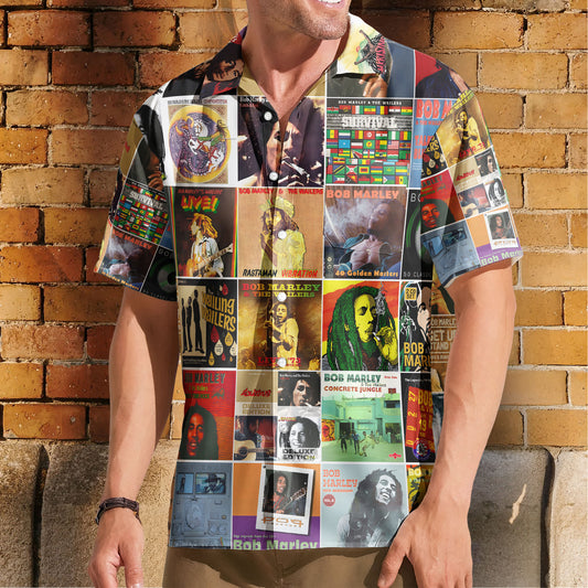Bob Marley Hawaiian Shirt – Album Cover Collage Reggae Summer Button Up