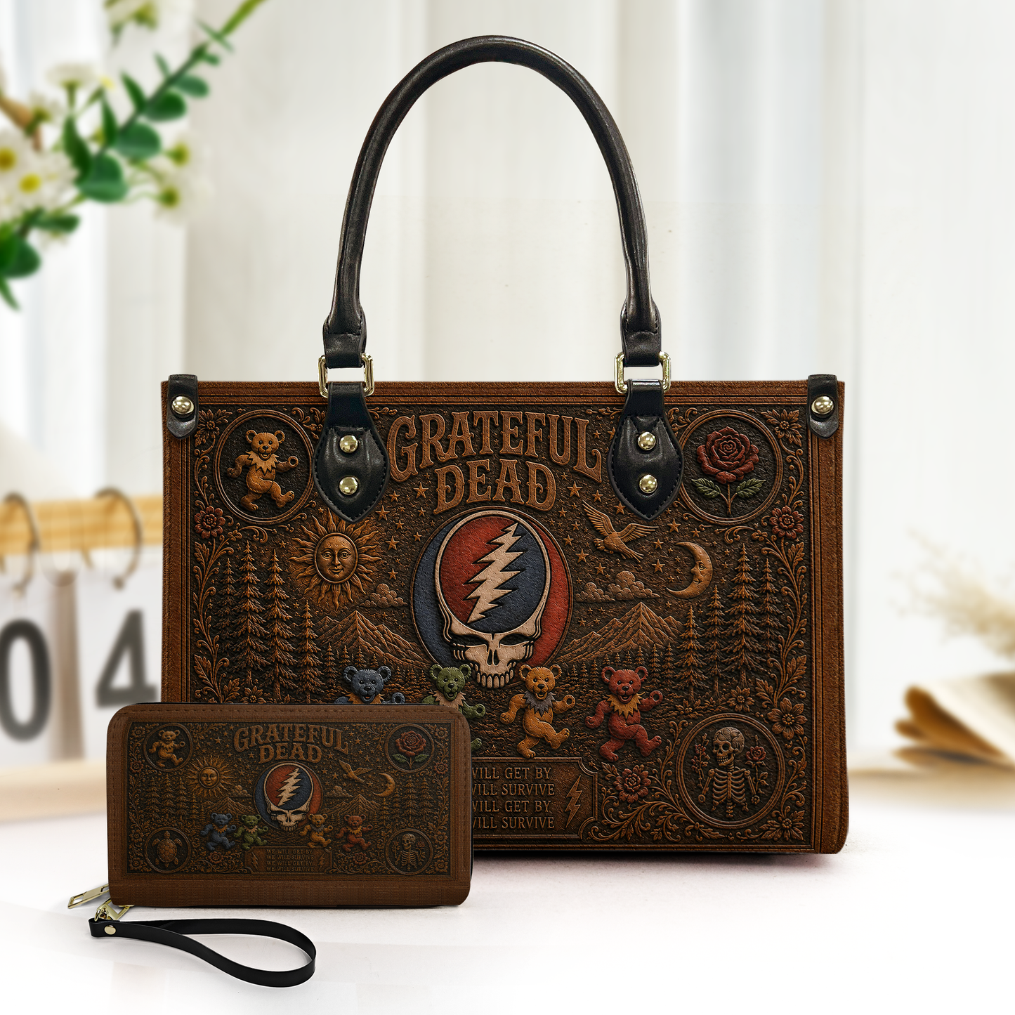 Grateful Dead Handbag, Tote Bag and Wallet Set - Inspired Vintage Rock Music Accessories