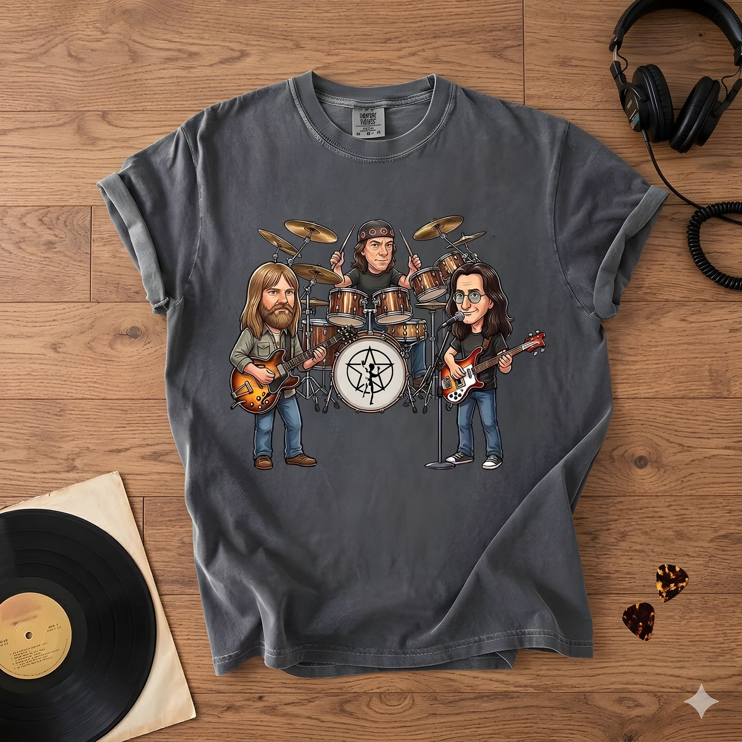 Rush Inspired Caricature Comfort Tee – Vintage Progressive Rock Band Shirt, Funny Music Fan Gift, Classic Rock T-Shirt