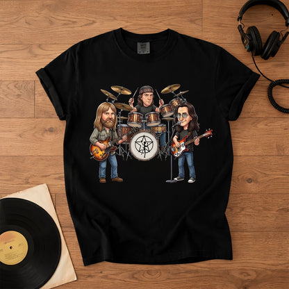 Rush Inspired Caricature Comfort Tee – Vintage Progressive Rock Band Shirt, Funny Music Fan Gift, Classic Rock T-Shirt