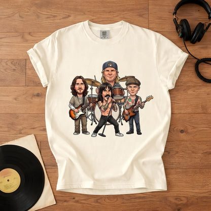 Red Hot Chili Peppers Band Caricature Comfort Tee – Funny Music Lover T-Shirt, Retro Rock Graphic Shirt, Gift for Fans