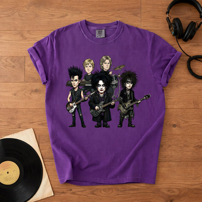 The Cure Inspired Caricature Comfort Tee, Gothic Rock Band Shirt, Dark Aesthetic T-Shirt, 80s Alternative Music Gift
