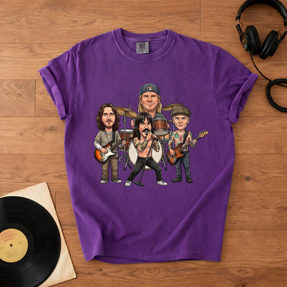 Red Hot Chili Peppers Band Caricature Comfort Tee – Funny Music Lover T-Shirt, Retro Rock Graphic Shirt, Gift for Fans
