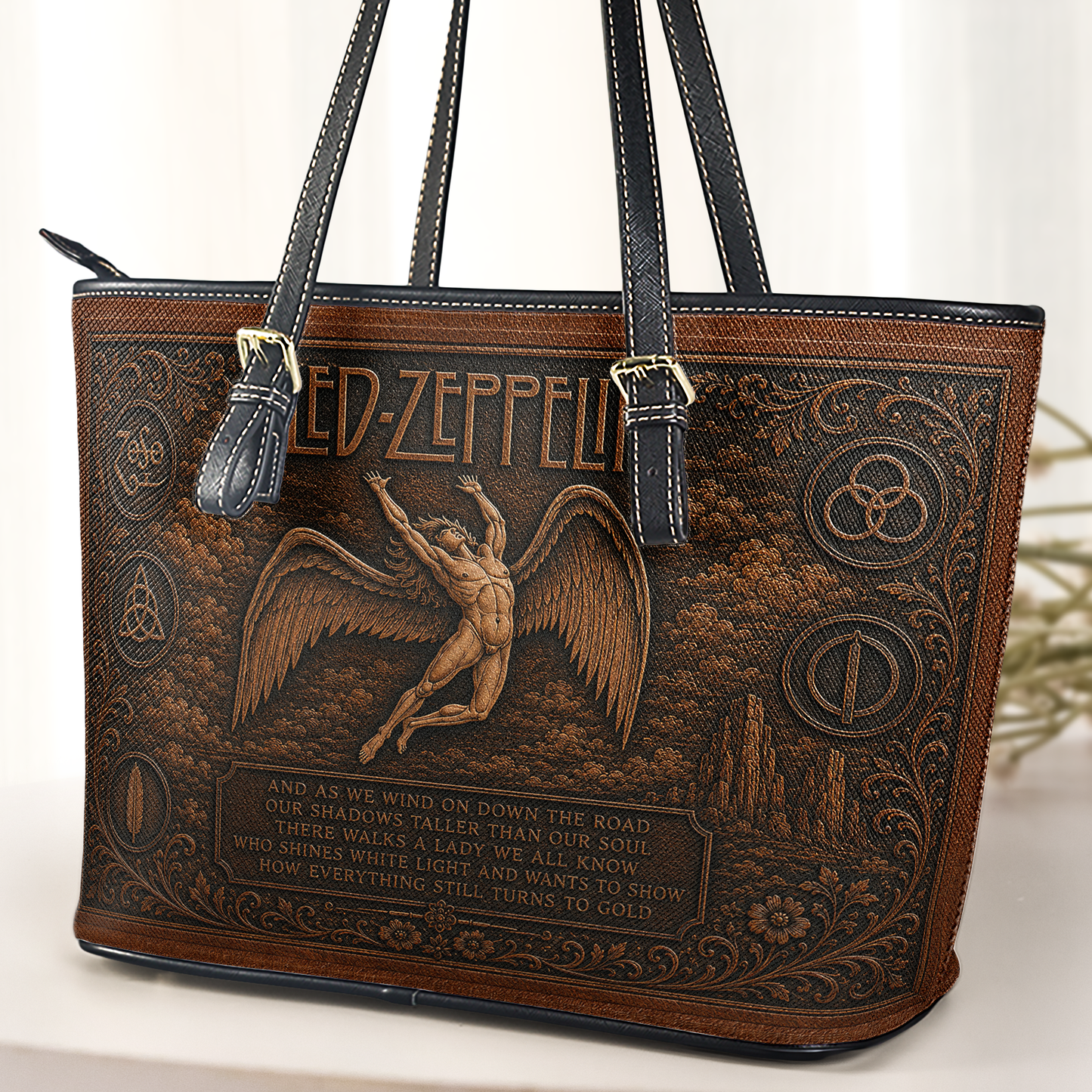 Led Zeppelin Handbag, Tote Bag and Wallet Set, Stairway to Heaven Inspired Vintage Rock Music Accessories