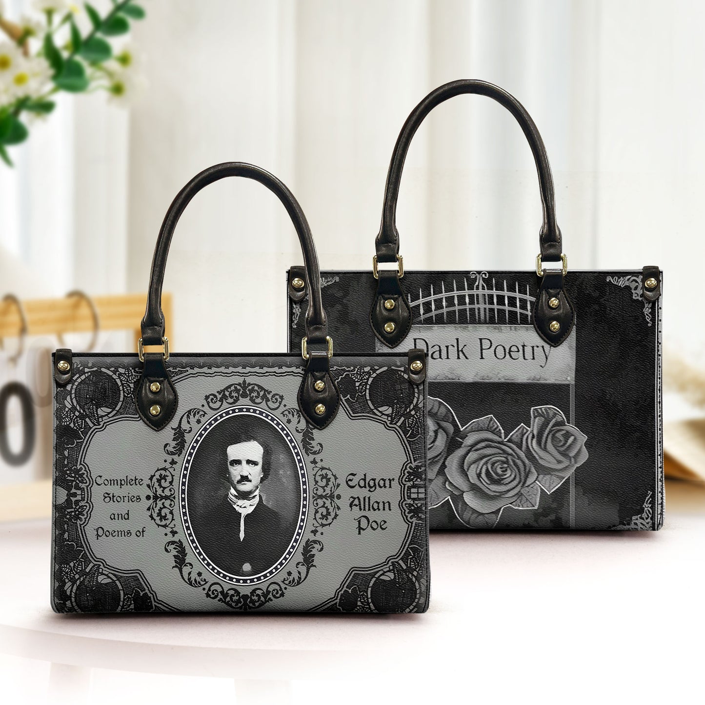 Edgar Allan Poe Gothic Leather Handbag – Dark Poetry Inspired Purse