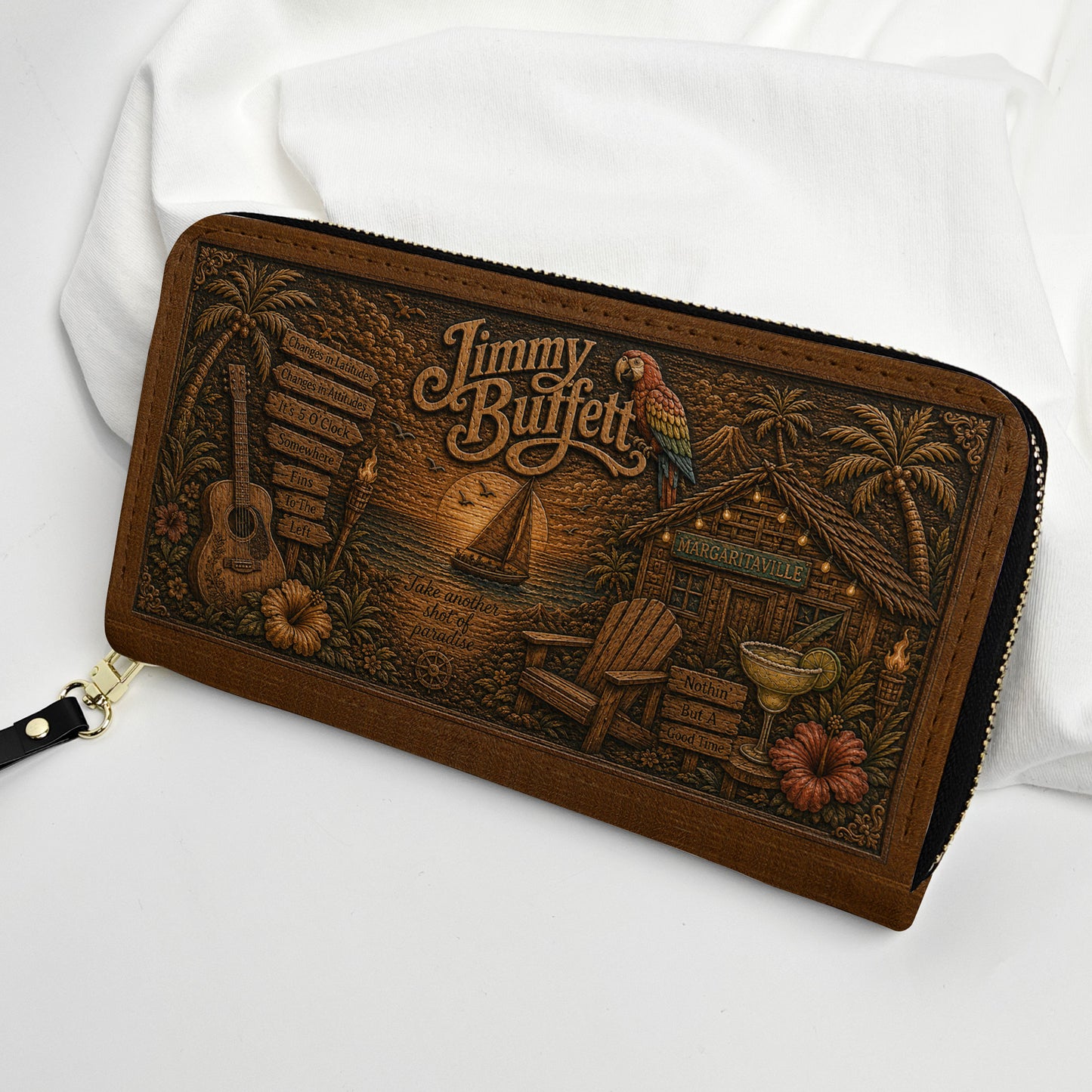 Jimmy Buffett Leather Handbag, Leather Tote Bag, Leather Wallet Set -  Fan Gift, Luxury Rock Music Accessories