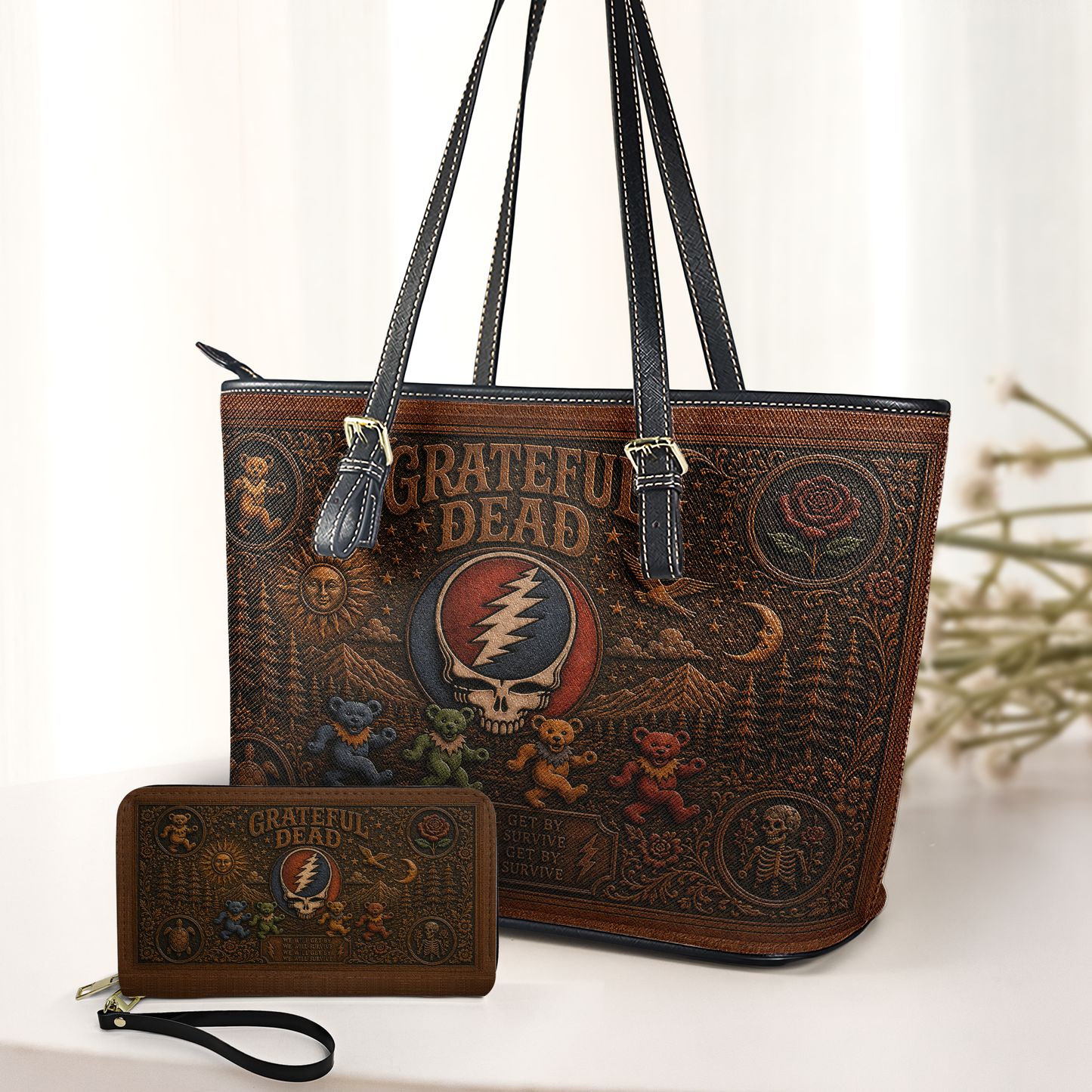 Grateful Dead Handbag, Tote Bag and Wallet Set - Inspired Vintage Rock Music Accessories