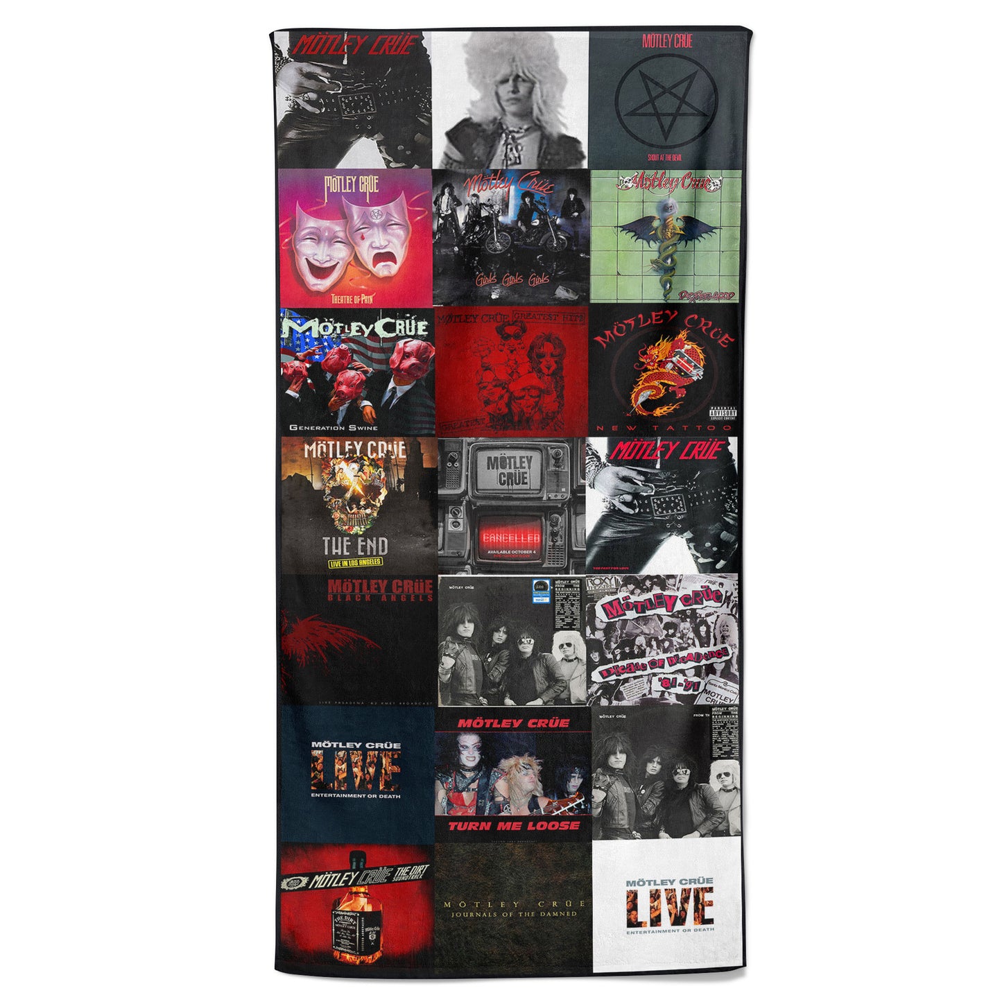 Mötley Crüe Beach Towel – Album Cover Collage Heavy Meatal Towel