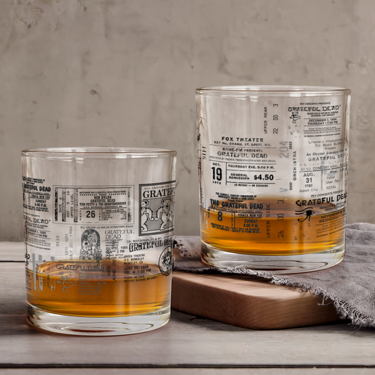 Grateful Dead Tickets Collection Printed Effect Whiskey Glass –  Vintage Design (With Gift Box)