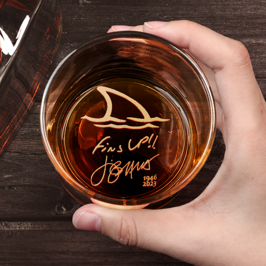 Jimmy Buffett Fins Up Whiskey Glass – Coastal Engraved Design ( With Gift Box)